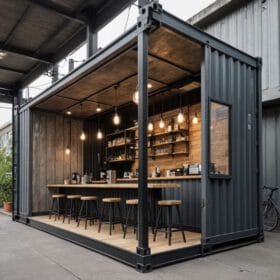 container cafe 20feet phong cach Industrial Cong nghiep