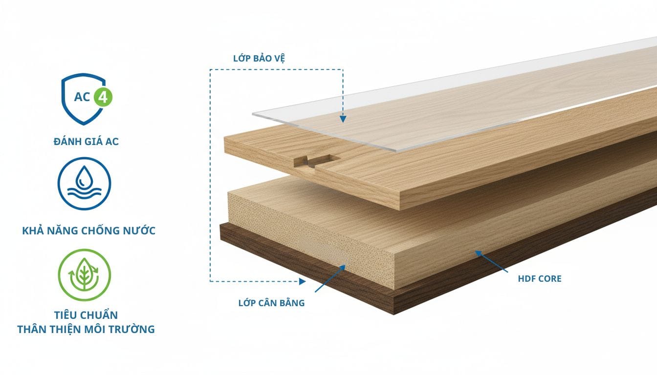 Các tiêu chí kỹ thuật để phân biệt các cấp độ chất lượng sàn gỗ công nghiệp