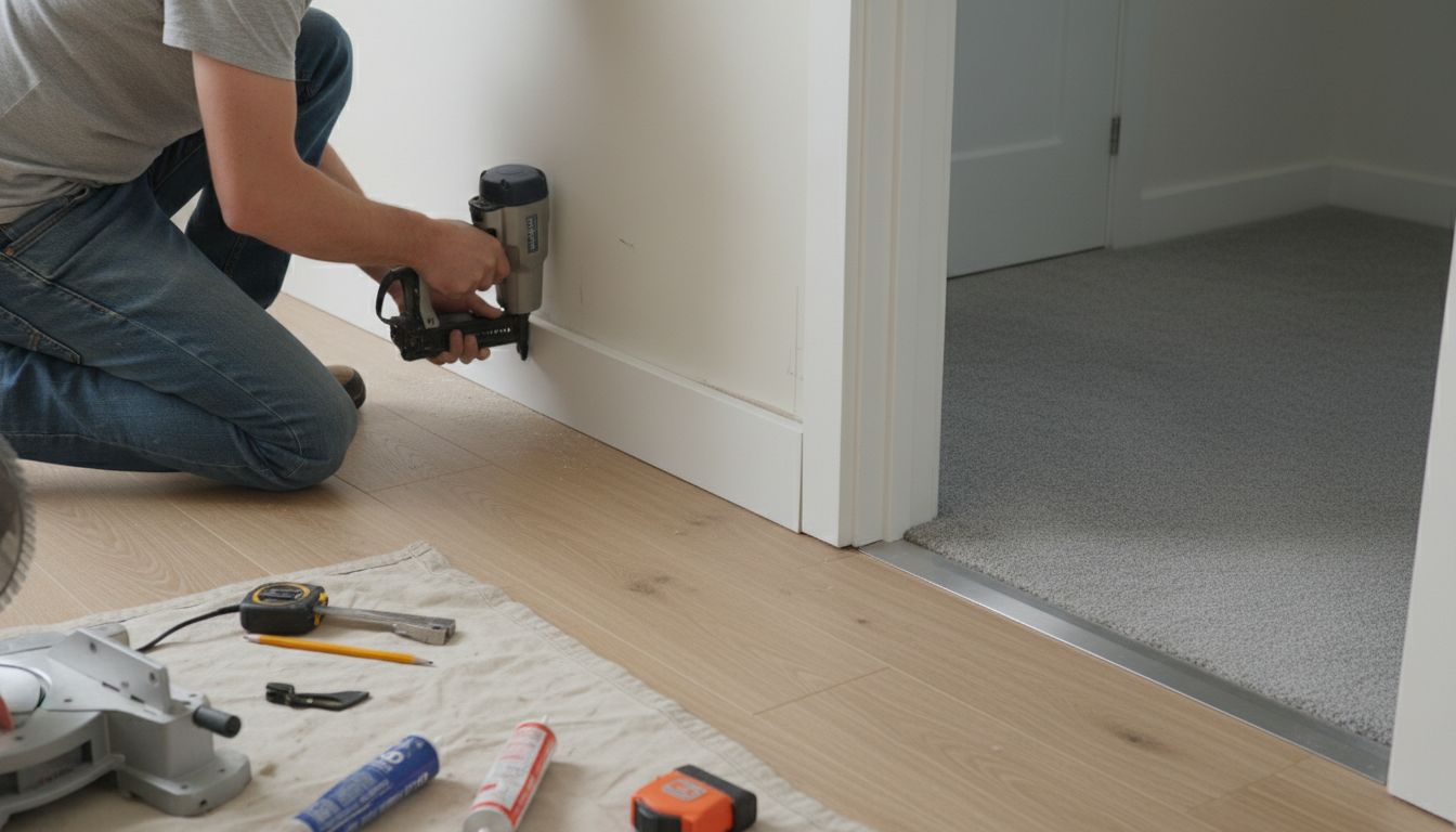 Hướng Dẫn Chi Tiết Quy Trình Thi Công Sàn Gỗ Công Nghiệp Chuẩn Kỹ Thuật Từ A-Z Hoàn thiện phụ kiện phào nẹp sau quy trình thi công sàn gỗ